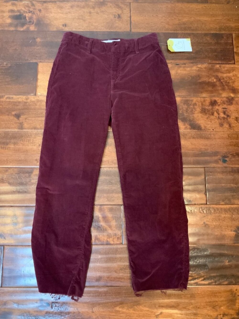 Frank & Eileen Maroon Kinsale Straight Leg Corduroy Pants w/ Raw Hem | Size 2